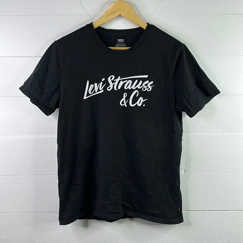 LEVI'S Levi Strauss Black White Logo Short Sleeve Cotton T Shirt Top Size Medium